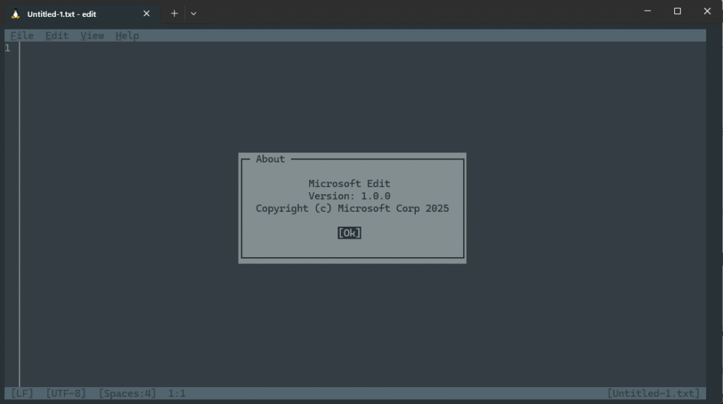 Microsoft Edit running in WSL Ubuntu